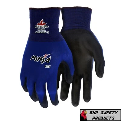 MCR SAFETY NINJA LITE POLYURETHANE COATED WORK GLOVES (1 DOZEN/12 PAIR) XS-XL