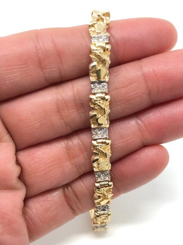 10k Yellow Gold Diamond Nugget Bracelet 7" 6mm 13.9 grams - Picture 4 of 9
