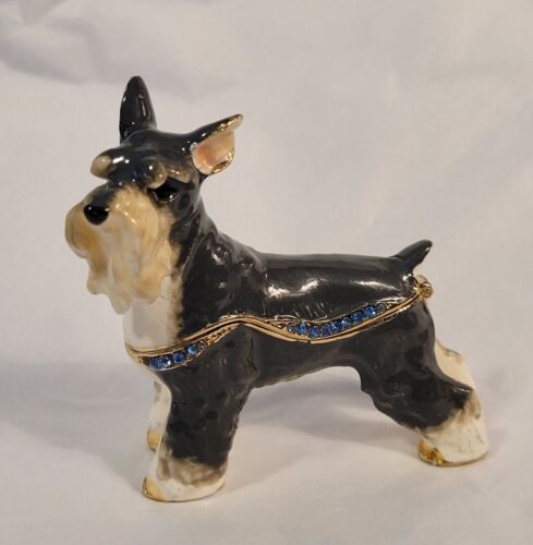 Jeweled Terrier Schnauzer Dog Trinket Box Made With Swarovski Crystals & Enamel - Afbeelding 1 van 13