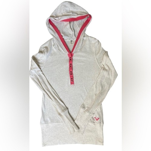 Roxy - Thin Long Sleeve Pullover Hoodie - 100% Cotton - Size M - Cream & Pink