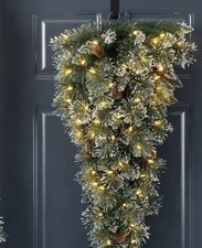 Glitzhome3 ft. Pre-Lit Frosted Greenery Pinecones Teardrop
