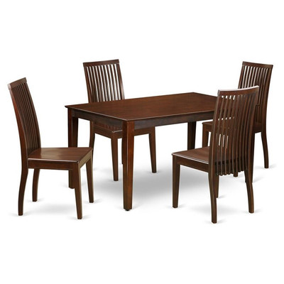 East West Furniture Capri 5-piece Wood Seat Chairs and Dining Table in Mahogany
