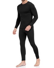Men's Black Thermal Long Johns Fleece Lined Winter Cold Weather Underwear Large