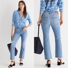 J. Crew Medium Wash Distressed Demi Boot Cropped Jeans 30T Lightly Distressed