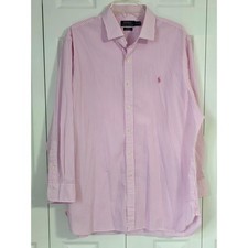 Polo Ralph Lauren Mens 17.5 32/33 Slim Fit Stretch Poplin Pink Stripe Shirt