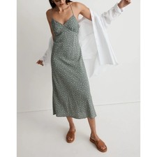 MADEWELL The Layton Midi Slip Dress Bitsy Bouquet Architect Green Sz 8 $98 {Y2}