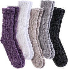 Fuzzy Socks for Women Fluffy Slipper Cozy One Size, 5 Pairs Color a