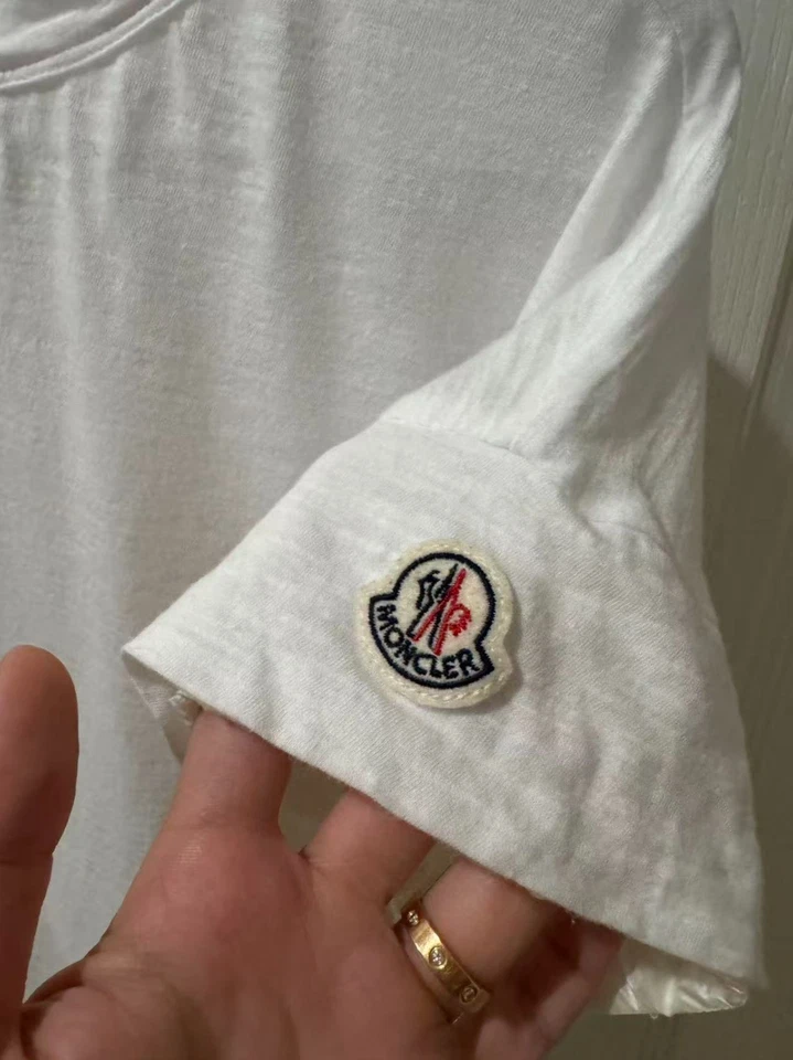 Moncler Mujer Blanco Manga Corta Logo Camiseta Talla M 100% Algodón Foto 2 de 4