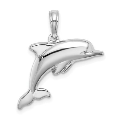 14K Weißgold 3-D gepuffter Delfin hübscher Anhänger L 15,4 mm, B 24,85 mm
