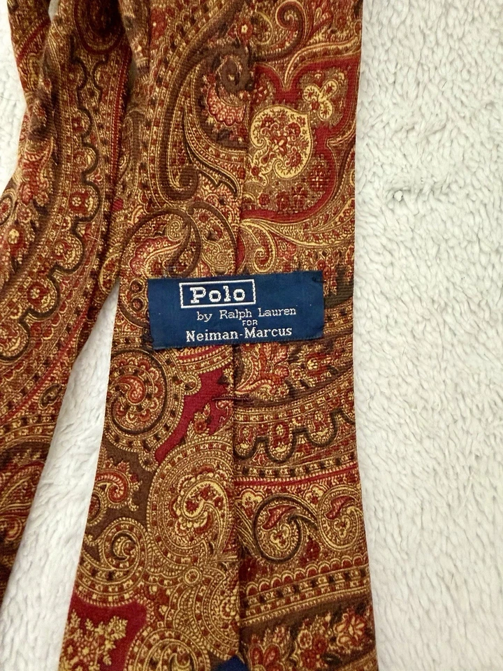 Corbata Polo Ralph Lauren Neiman Marcus Paisley Seda Cachemira De Colección Hecha en EE. UU. Marrón Foto 2 de 4