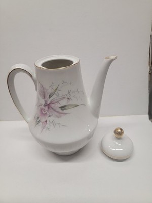 Scherzer Bavaria Porcelain Coffee Pot Floral Gold Trim with Lid Handles