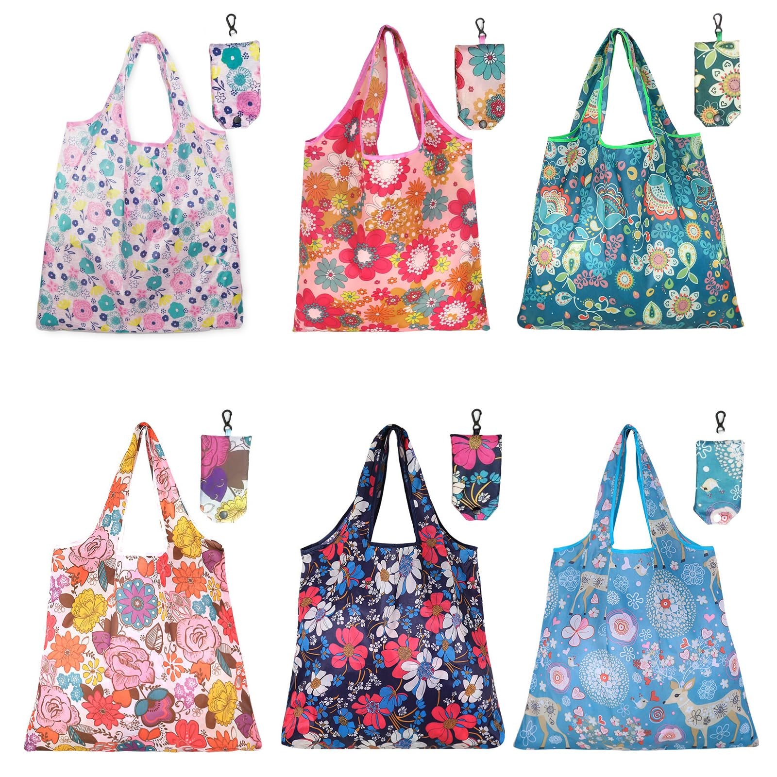 6 PCS Reusable Shopping Bags, Foldable, Washable, Waterproof Pouch, Tote,Grocery