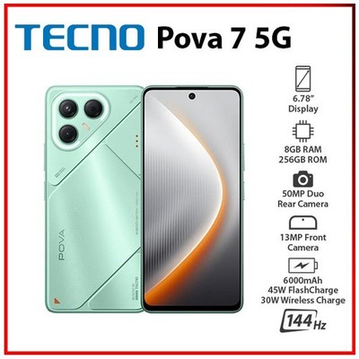 (New) TECNO Pova 7 5G 8GB+256GB GREEN Dual SIM Unlocked Android Mobile Phone
