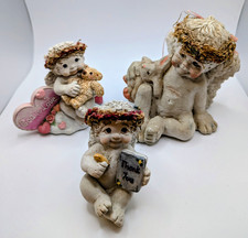 Vintage Angel Figurines Set of 3  Cherub Statues  Garden Shelf Decor  Resin