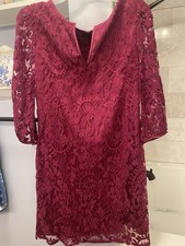 ADRIANNA PAPELL Burgundy/Red Lace Evening Formal Short 3/4 Sleeve Dress Size 12
