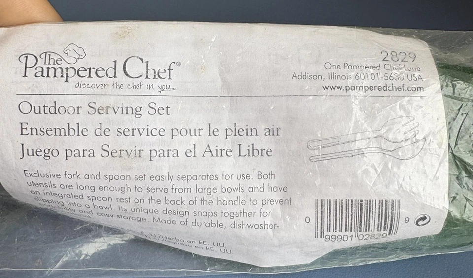 Pampered Chef Outdoor Serving Set 2829 Green Plastic Serving Spoon Fork - Image 2 of 4
