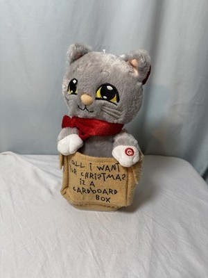 Gemmy Grey Cat ''All I Want For Christmas Is A Cardboard Box'' Figure - No Sound