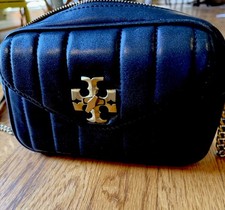 Tory Burch Purse Black Kira Quilted Leather Camera Bag Chain Strap