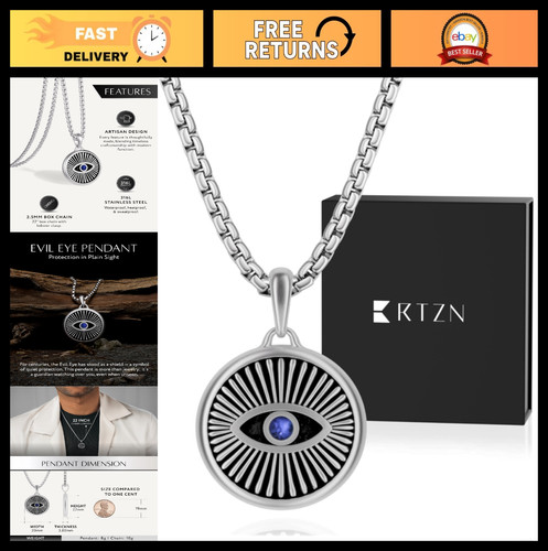 Men's Stainless Steel Pendant Necklace - 22" Chain, Waterproof, Non-Tarnish, Bol