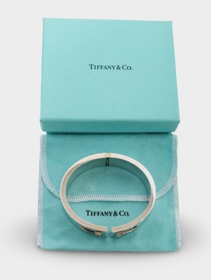 Tiffany & Co. Cut Out T Sterling Silver 925 Hinged Bangle Bracelet