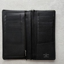 Louis Vuitton Brazza Wallet Black Taiga Leather Long Bifold Zipper Pocket Card