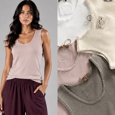Damen Top Tanktop Ripp weiß beige rosa taupe 38 40 42 Onesize Häkel Boho Shirt