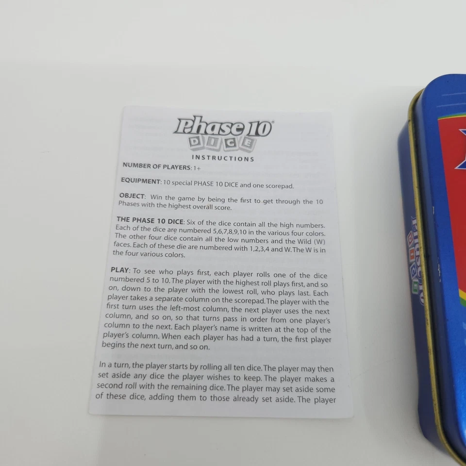 Phase 10 Dice Game - Blue Tin - Fundex 2010 Edition -Complete- Many Score Sheets - Image 2 of 4
