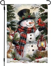 Winter Garden Flag 12x18 Double Sided, Burlap Holiday Snowman Garden Flags