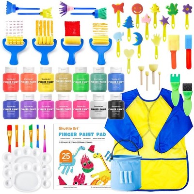 Washable Finger Paint Set, 53 PCS with 14 Colors (2 fl oz), Paint Brushes, Sp...