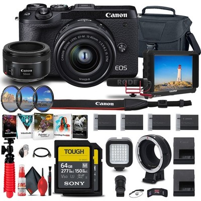 Canon EOS M6 Mark II Mirrorless Camera with 15-45mm Lens and EVF-DC2 + More