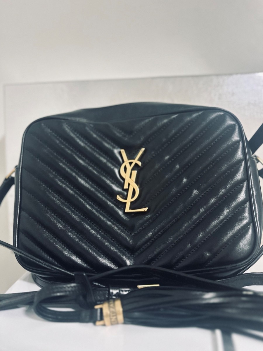 ysl bag authentic Saint Laurent Black leather quilted camera bag
