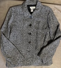 Coldwater Creek Women s L Black White Tweed Silk Rayon Blazer Jacket NWOT
