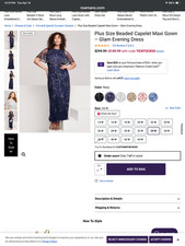 Plus Size Navy Blue silver Sequin formal beaded caplet maxi gown evening sz. 30