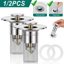 2 in 1 Bathroom Sink Plug Stopper Wash Basin Core Bounce Pop Up Drain Filter US