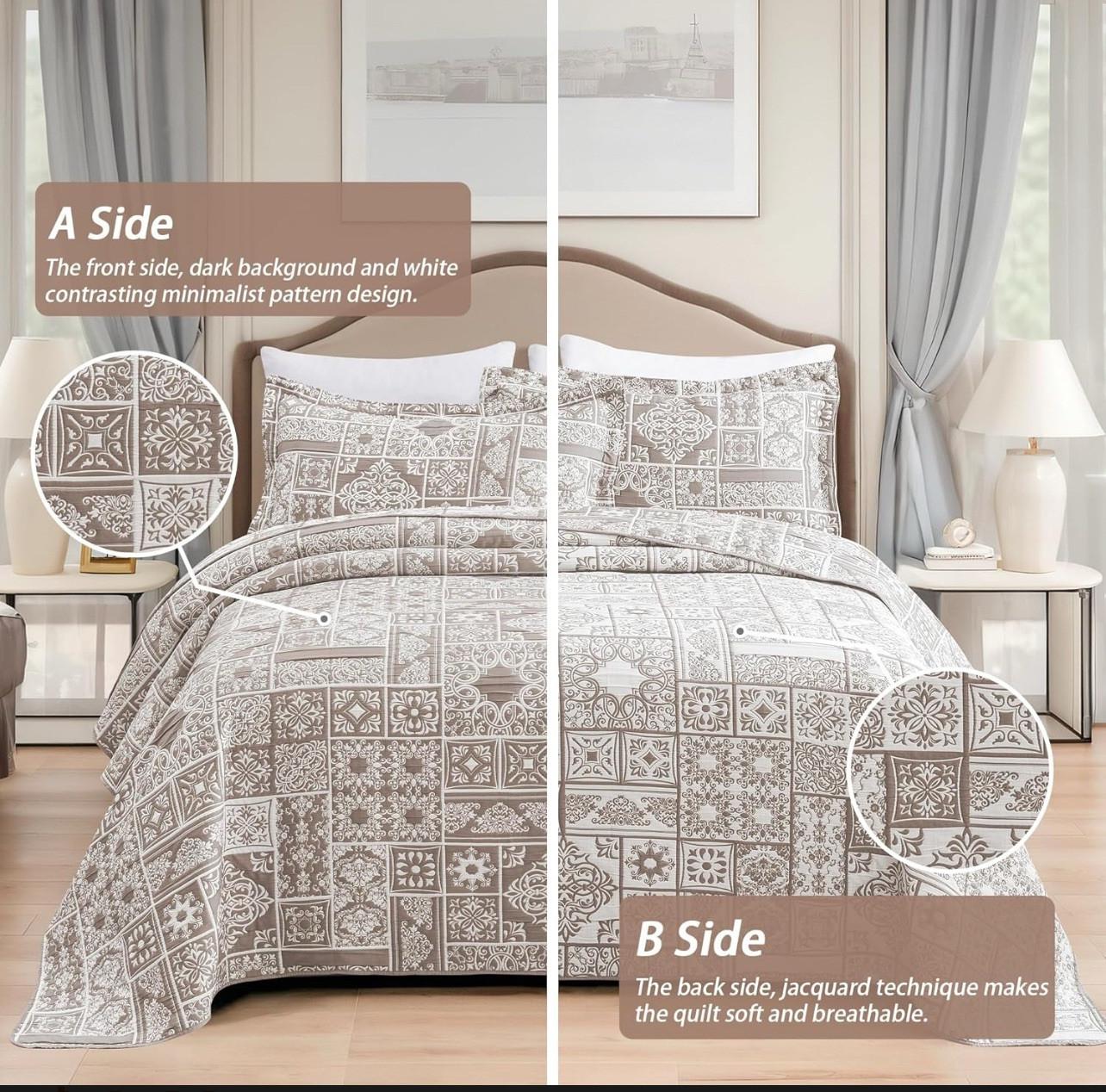 3 Piece Brown Patchwork Bedspread Sets King Size