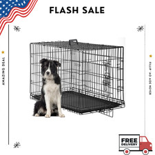 NEW 48 Inch Dog Crate Large Folding Metal Wire Cage Double Door Black Kennel