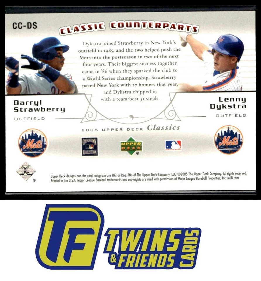 2005 Upper Deck Classics Darryl Strawberry / Lenny Dykstra Counterparts #/1999 - Image 2 of 2