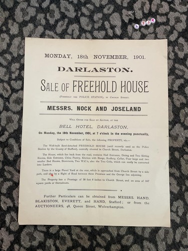 Rare NOCK & JOSELAND Auction Catalogue , DARLASTON FORMER POLICE STATION 1901 - Picture 1 of 3