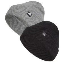 adidas Performance Fold Beanie, Double Layer for Warmth, 2-Pack, Black and Gray