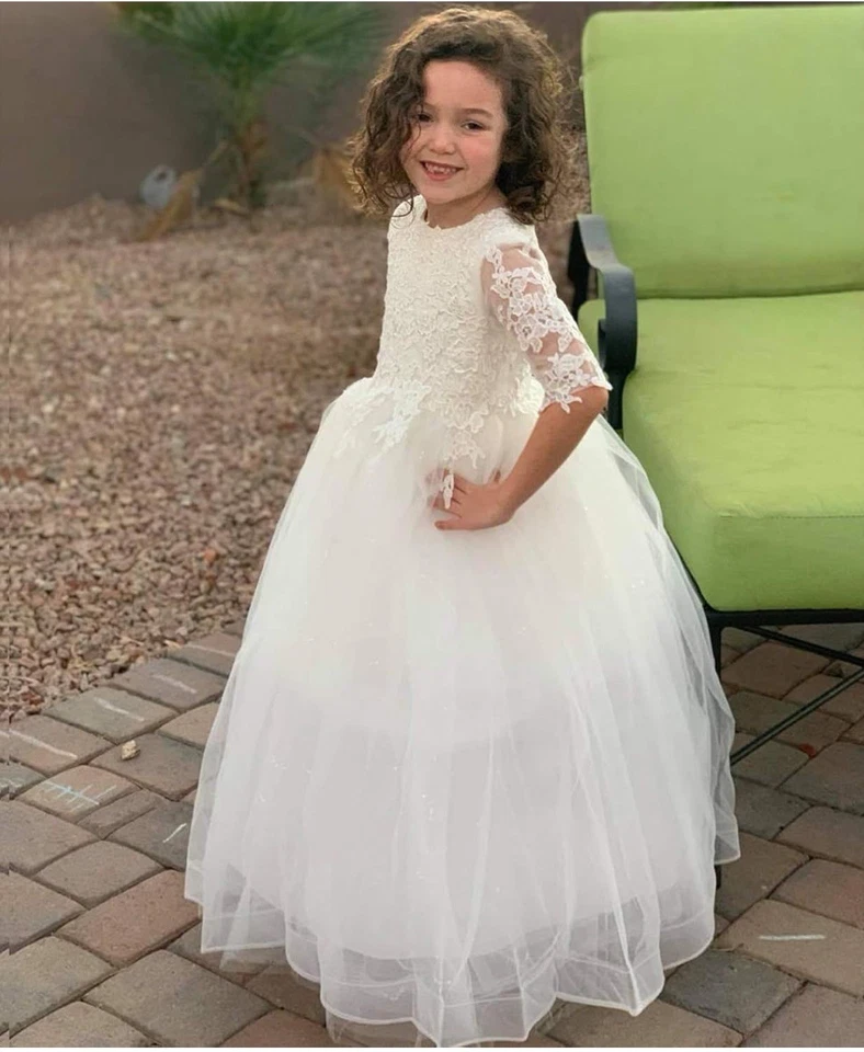 Talla 6-7Y. Vestido de niña con flores, top de encaje, falda de tul, cumpleaños, vestido de novia Foto 3 de 4