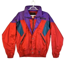 VINTAGE Descente Jacket Mens 52 Red Purple Entrant SC Ski Snow Stowaway Hood 90s