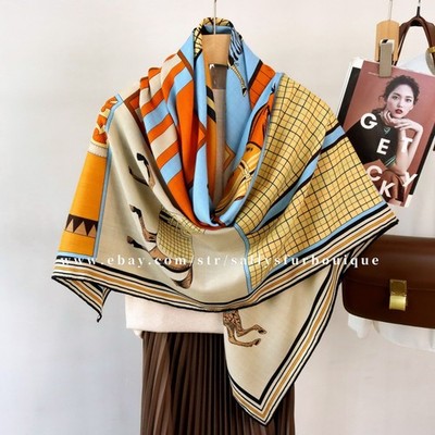 Sallys 70% Cashmere & 30% Silk Wrap Scarf Horses Print Double Face Shawl 53''