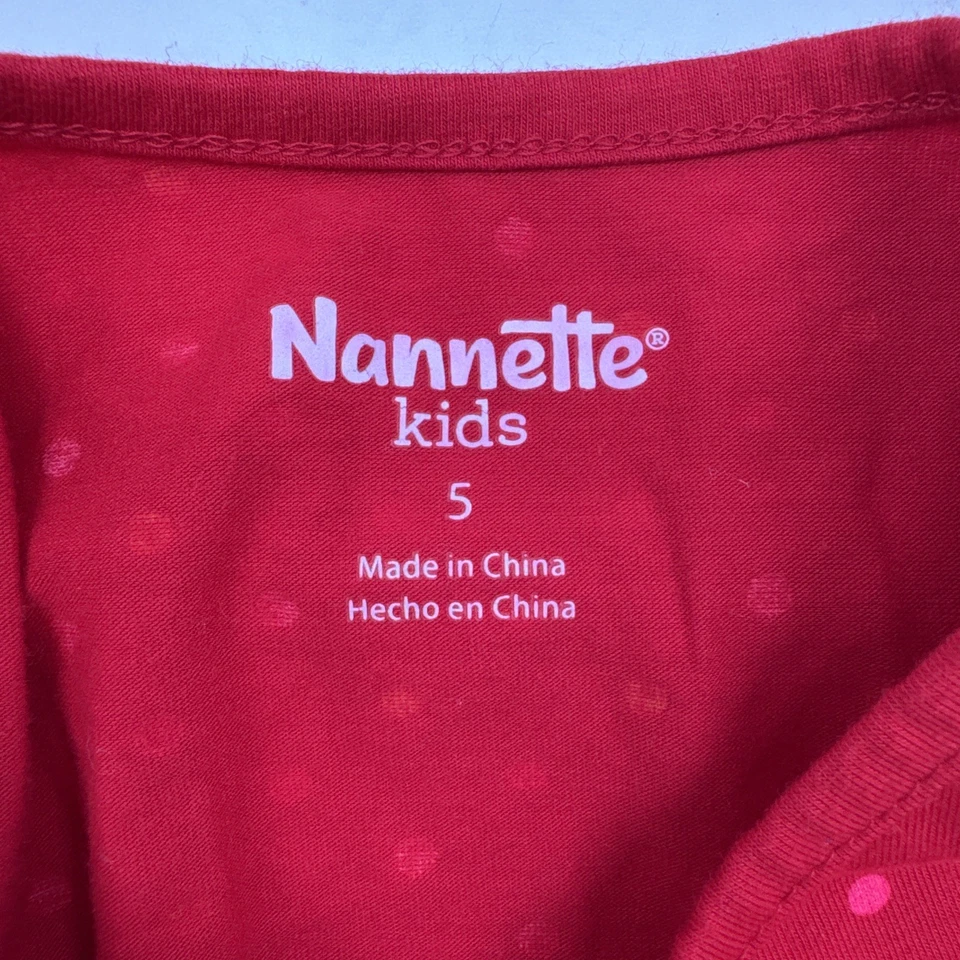 Size 5 Nannette Kids Girls Red Christmas Dress Polka Dots Xmas Tree Fuzzy Balls - Image 4 of 4