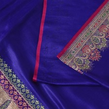 Sanskriti Vintage Soft Bluepure Satin Saree Banarasi Brocade Zari Handwoven 5 Yd
