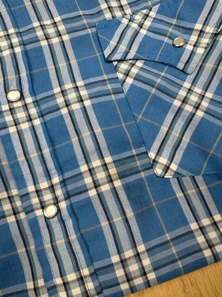 Chemise western Plains bleu à carreaux boutons pression cowboy vintage homme - Photo 2/4