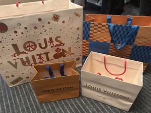 Lot of 4 Louis Vuitton Retail Shopping Gift Bags + Red and Blue Ribbons