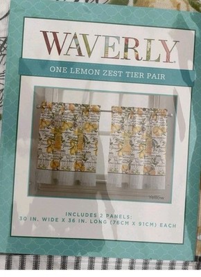Waverly Lemon Zest 2 Piece Rod Pocket Window Tier Curtain 30(W) X 36 (L)Pair EUC