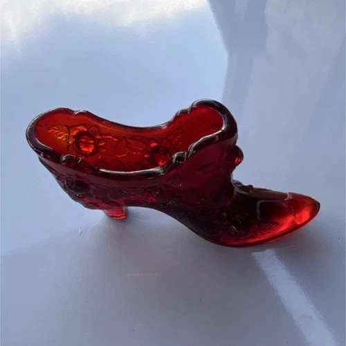 Fenton Red Glass Shoe Art Glass Figurine Decorative Glossy Collectible