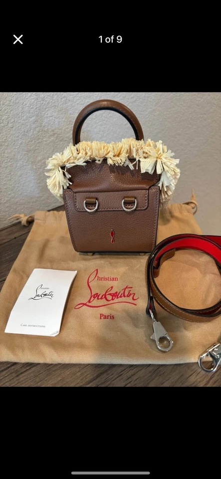 Christian Louboutin Paloma Nano Brown Leather Raffia Satchel Crossbody Bag - Image 2 of 4