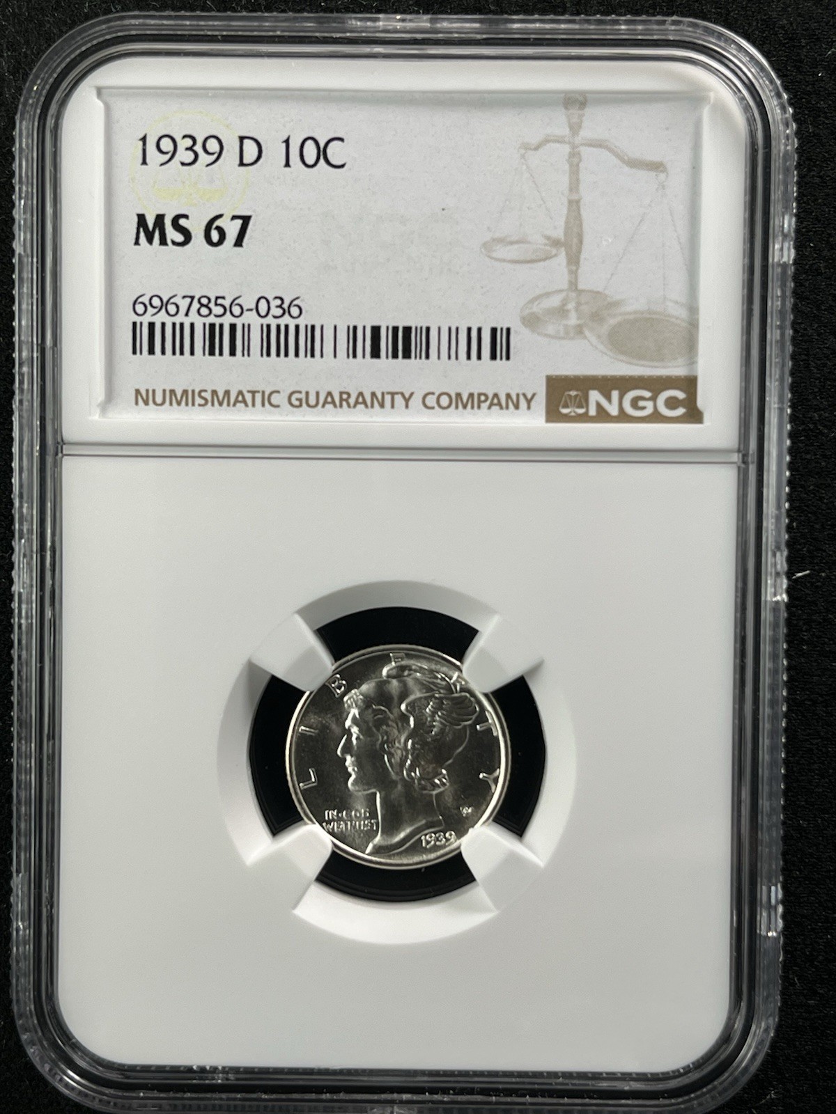 1939-D 10C  Mercury Dime NGC MS67  6967856-036